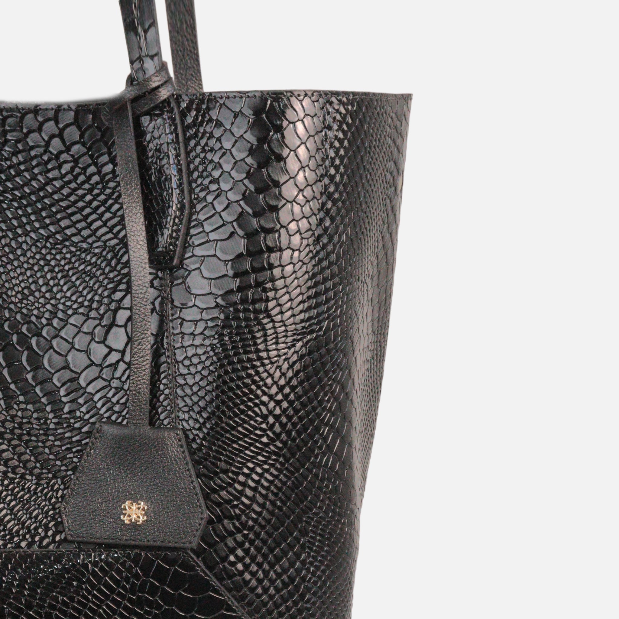 Bolsa Nanda G em Couro Croco Preto - Balaia