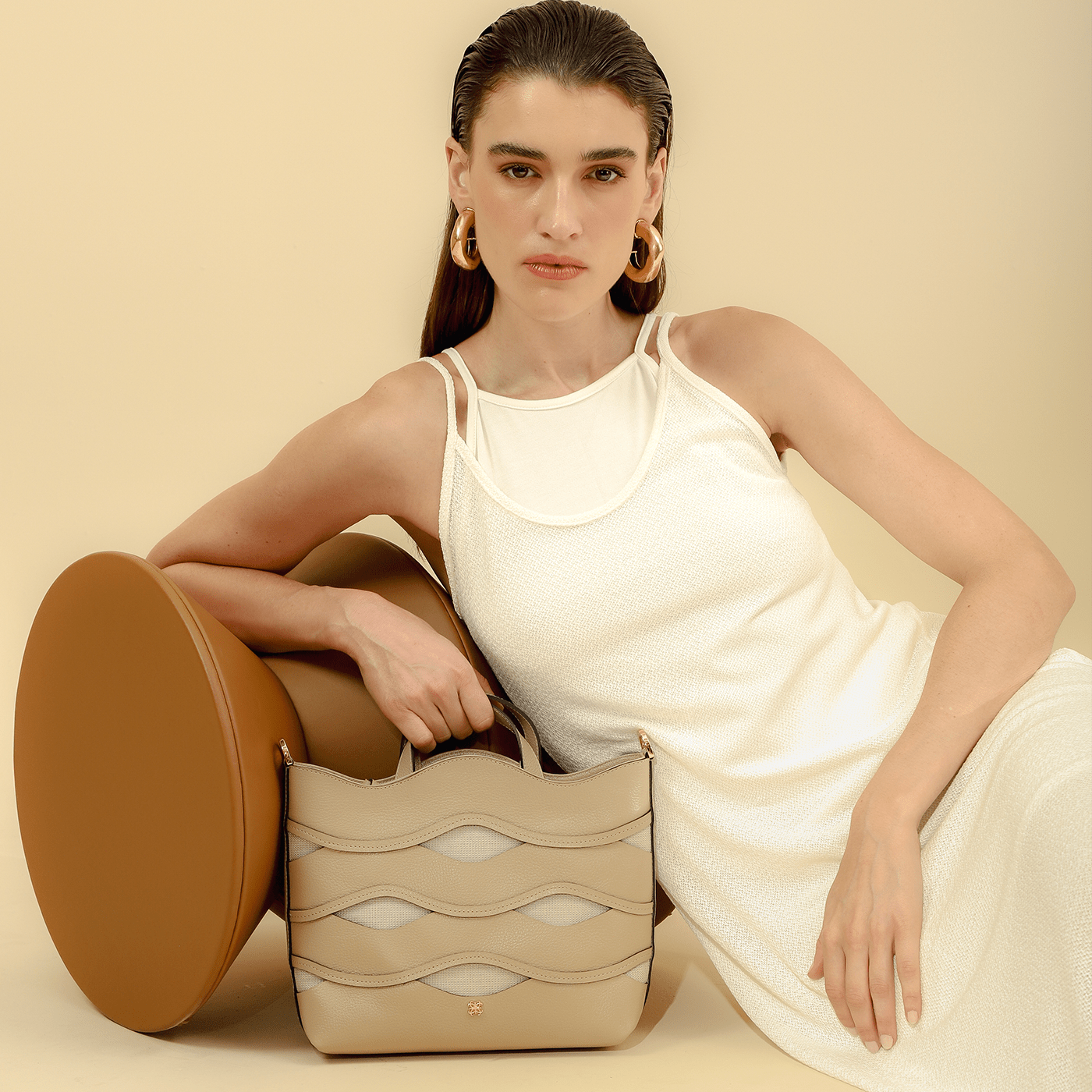 Bolsa Wave em Couro Bege - Balaia