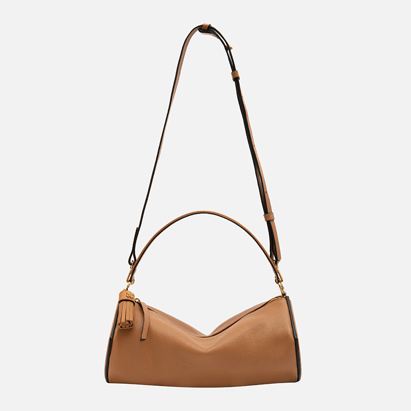 Bolsa Jade Cilíndrica em Couro Carmel