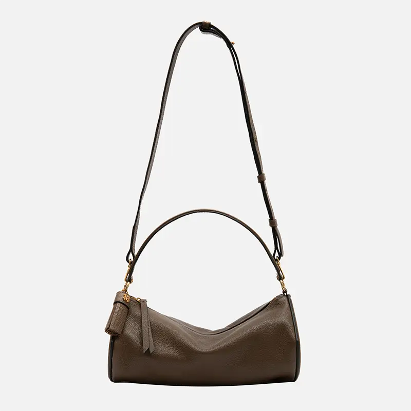 Bolsa Jade Cilíndrica em Couro Taupe