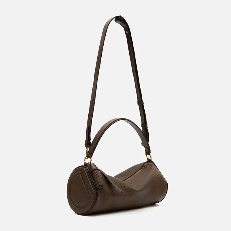 Bolsa Jade Cilíndrica em Couro Taupe