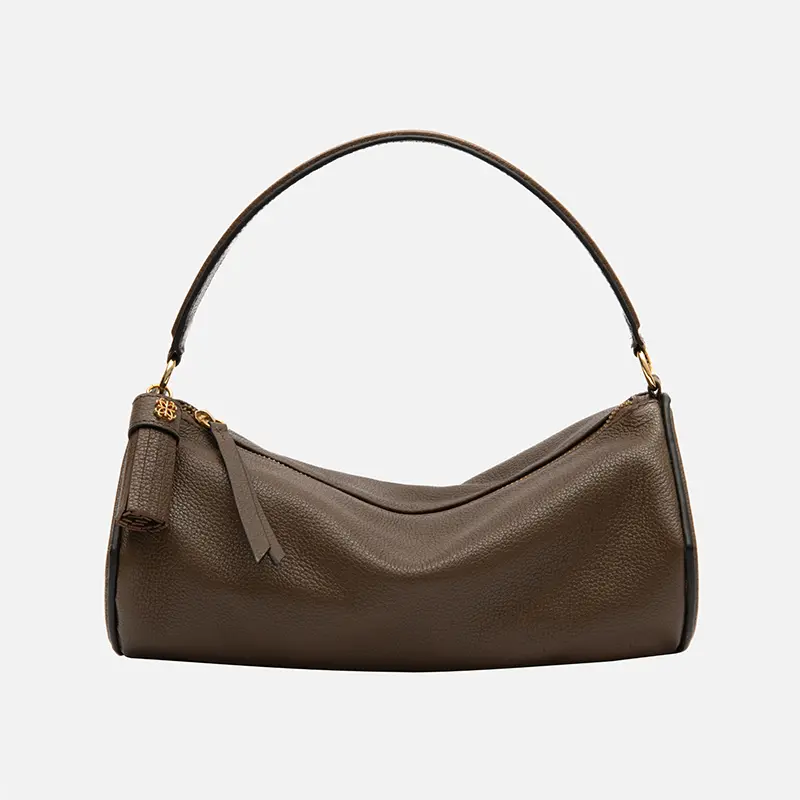 Bolsa Jade Cilíndrica em Couro Taupe