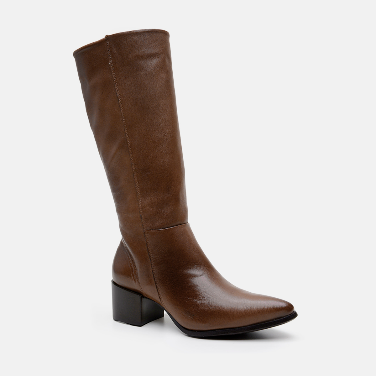 Bota cano alto couro chocolate