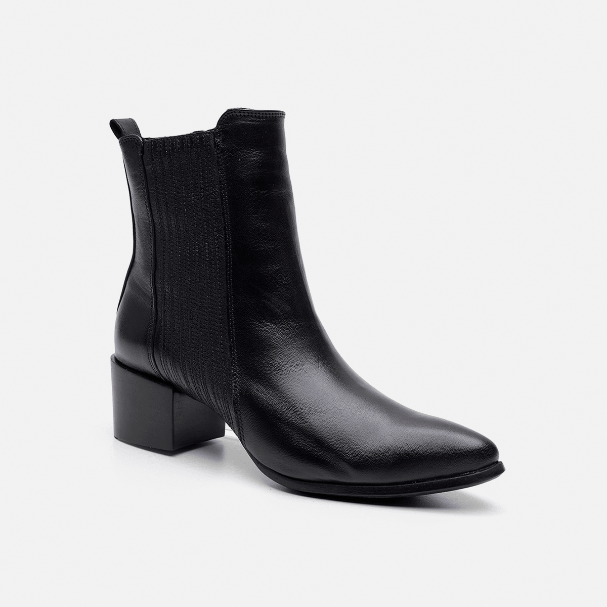 Bota salto bloco em couro preto - Balaia