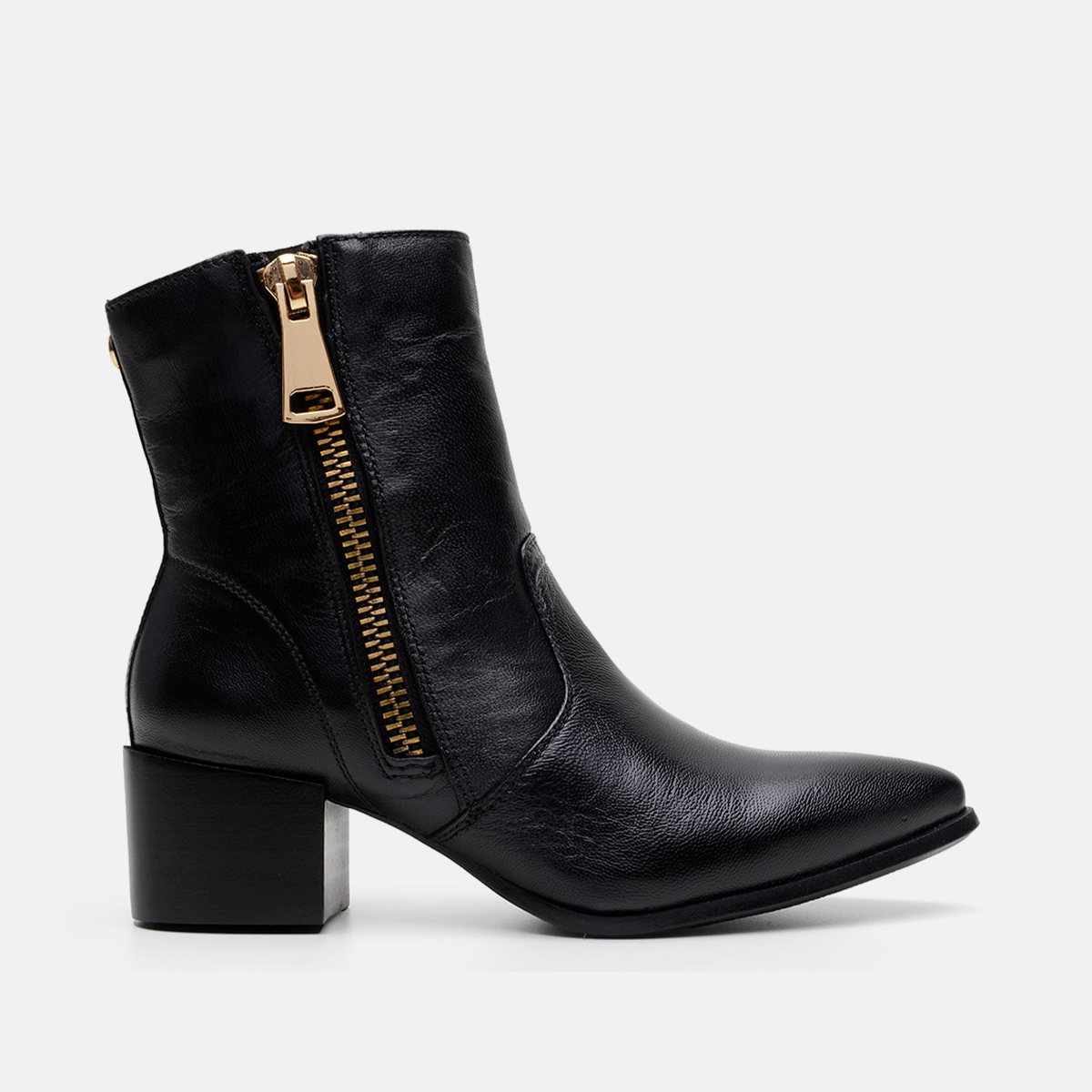 Bota com zíper couro preto
