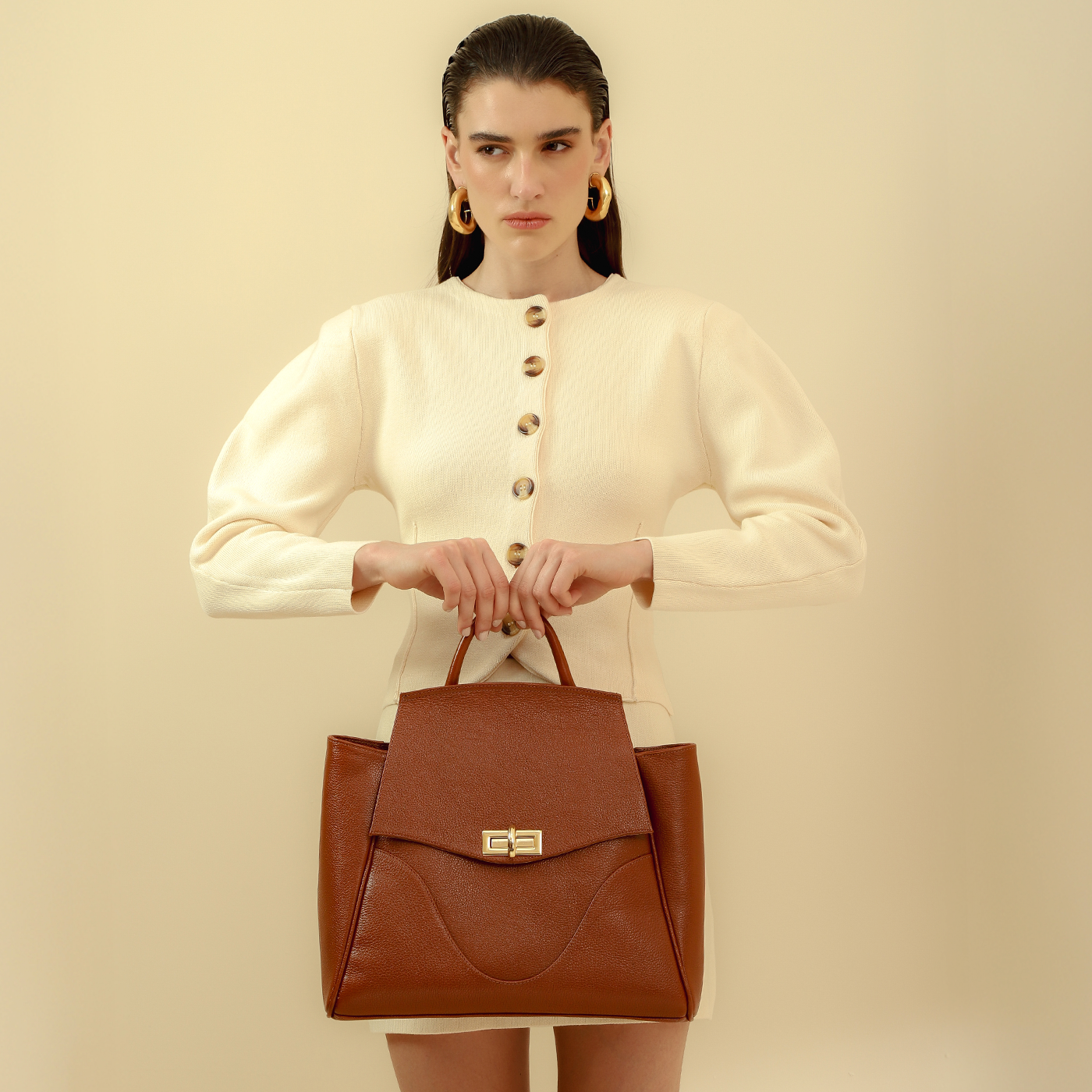 Mochila Rebeca G em Couro Cognac