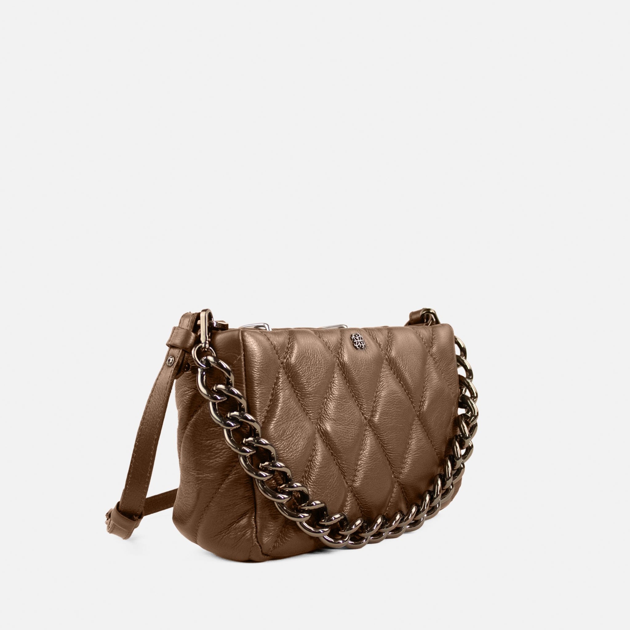 Bolsa Helô P em Couro Cappuccino