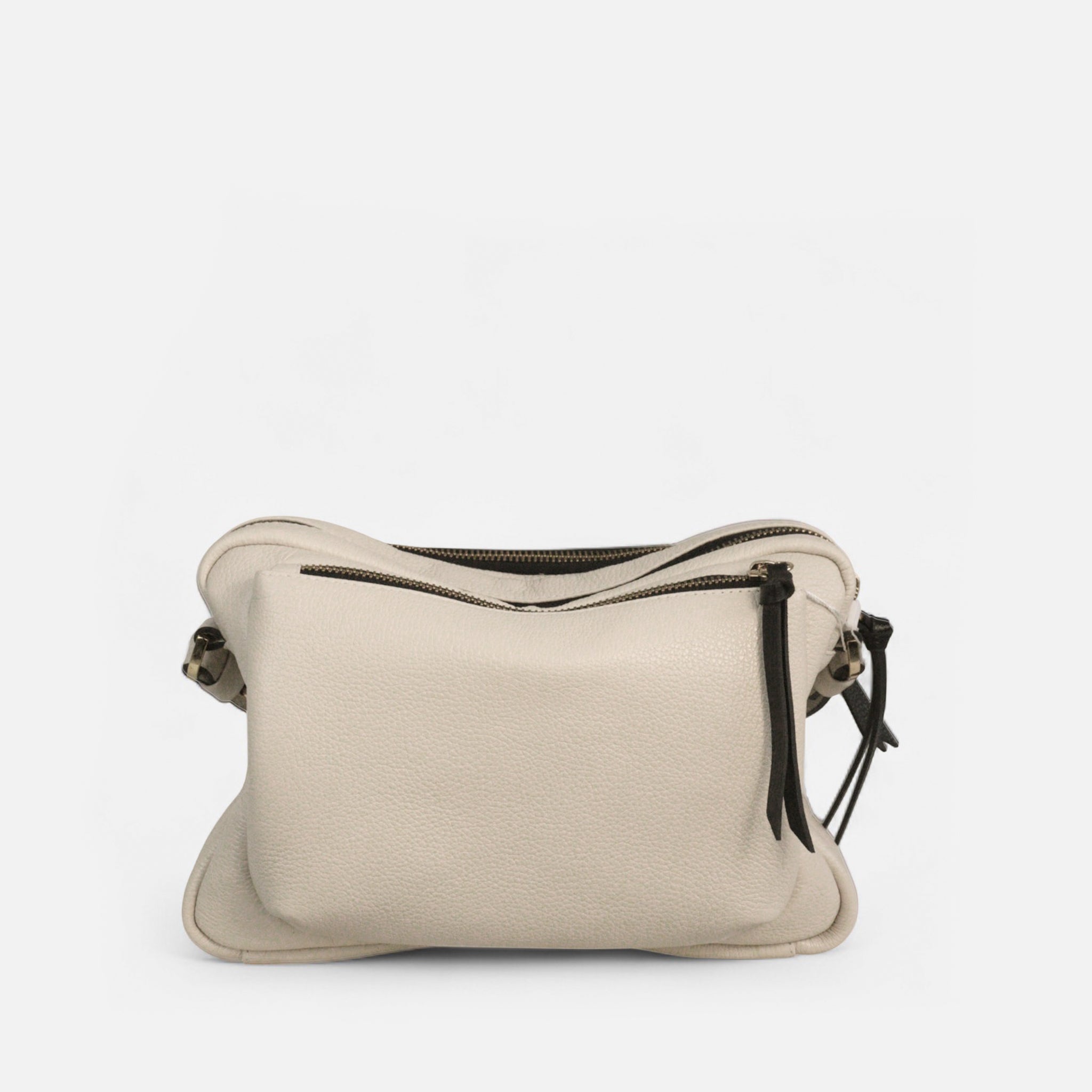 Bolsa Mira em Couro Off White com Preto
