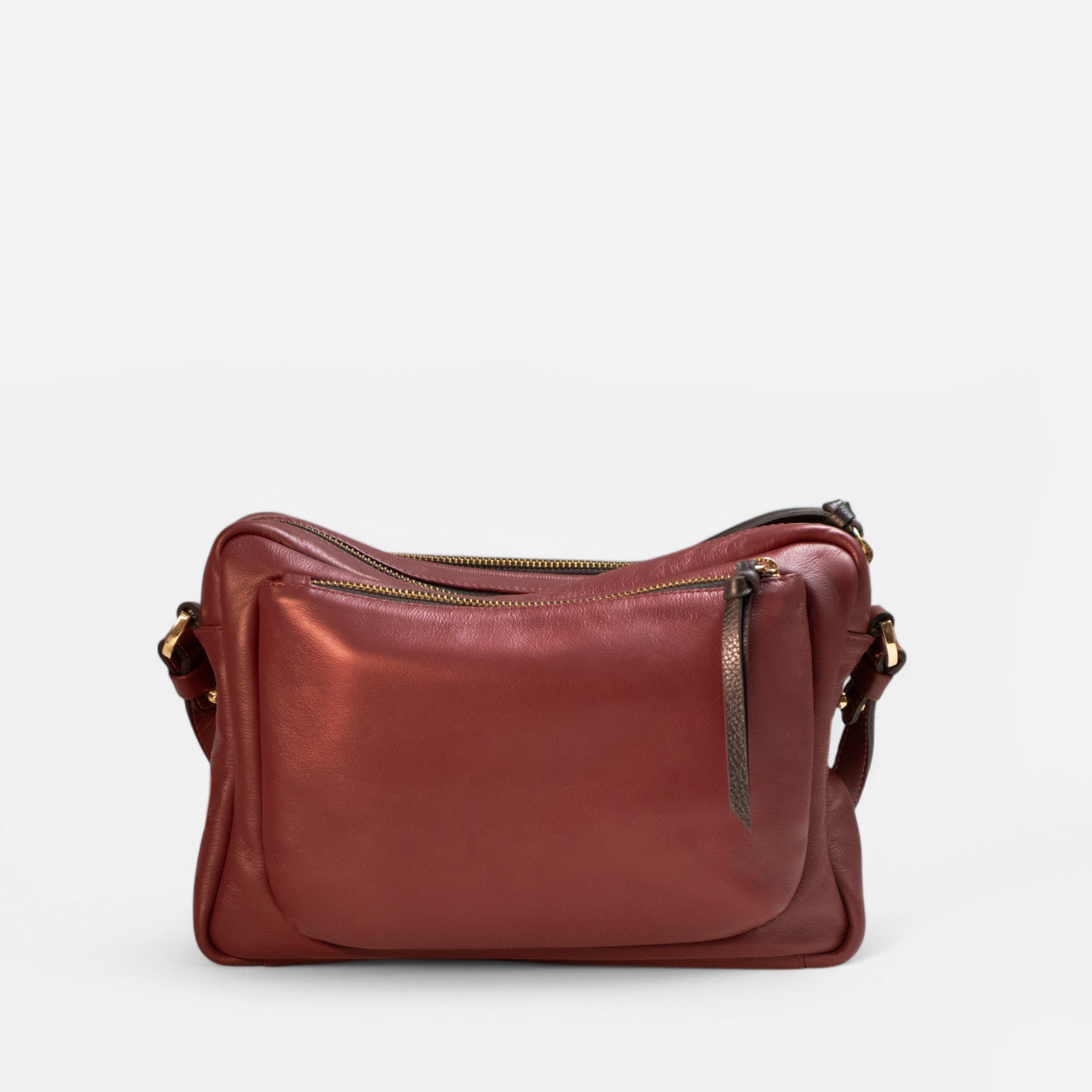 Bolsa Mira em Couro Rubi com Preto