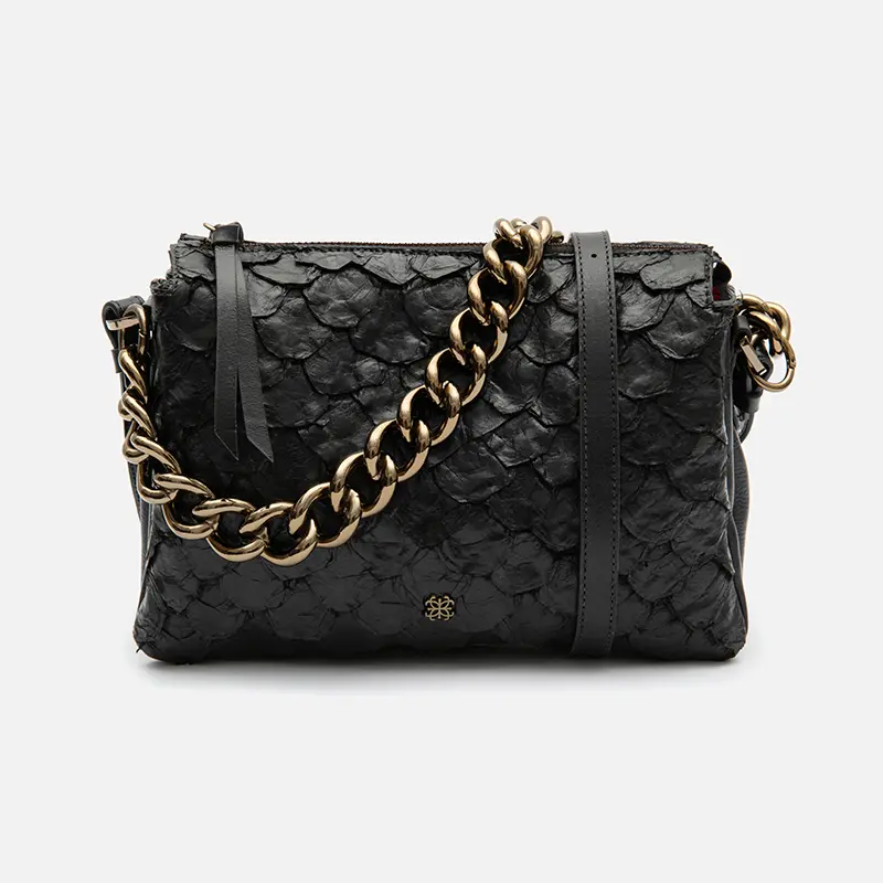 Bolsa Giulia em Couro Pirarucu Preto
