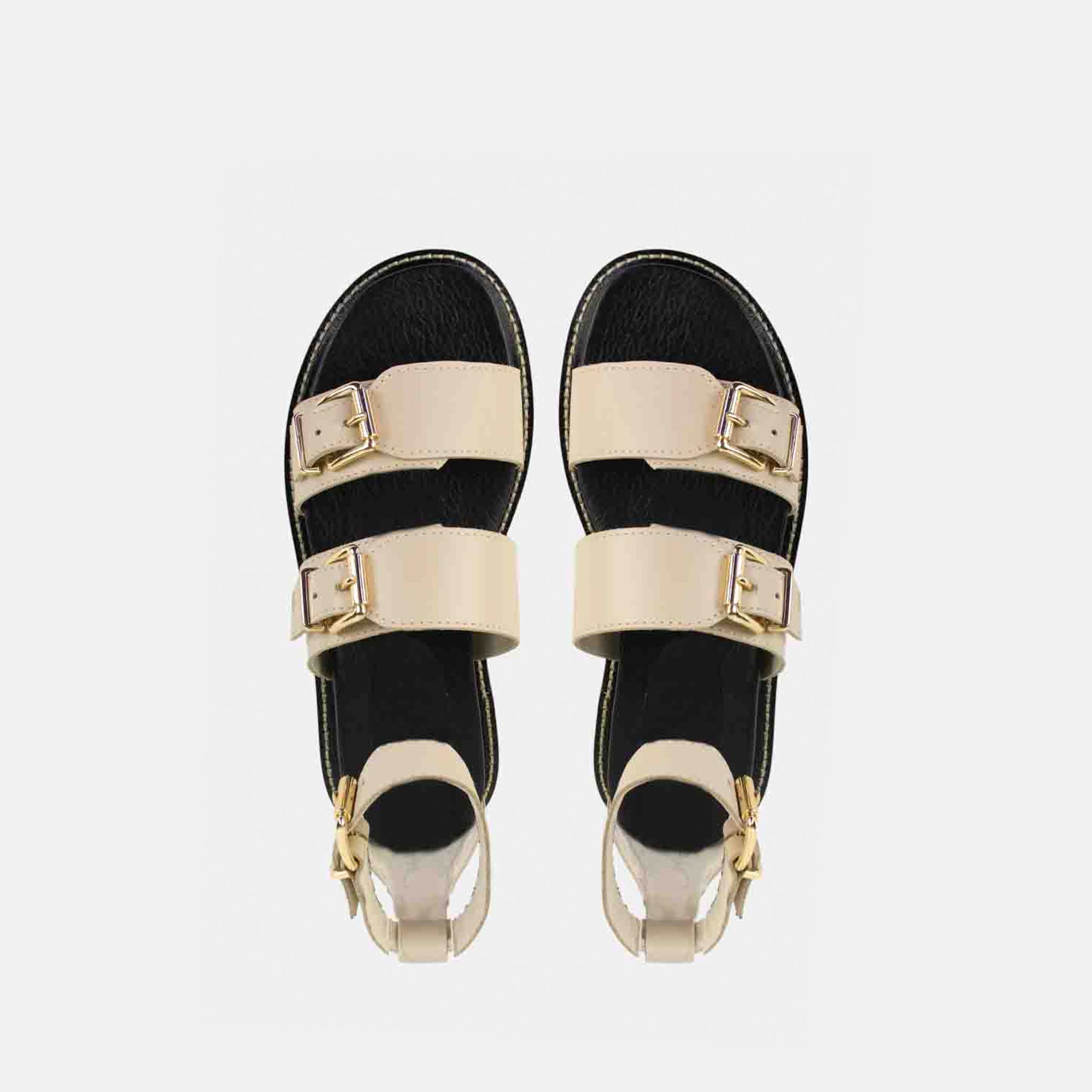 Papete Com Fivelas em Couro Off White - Balaia
