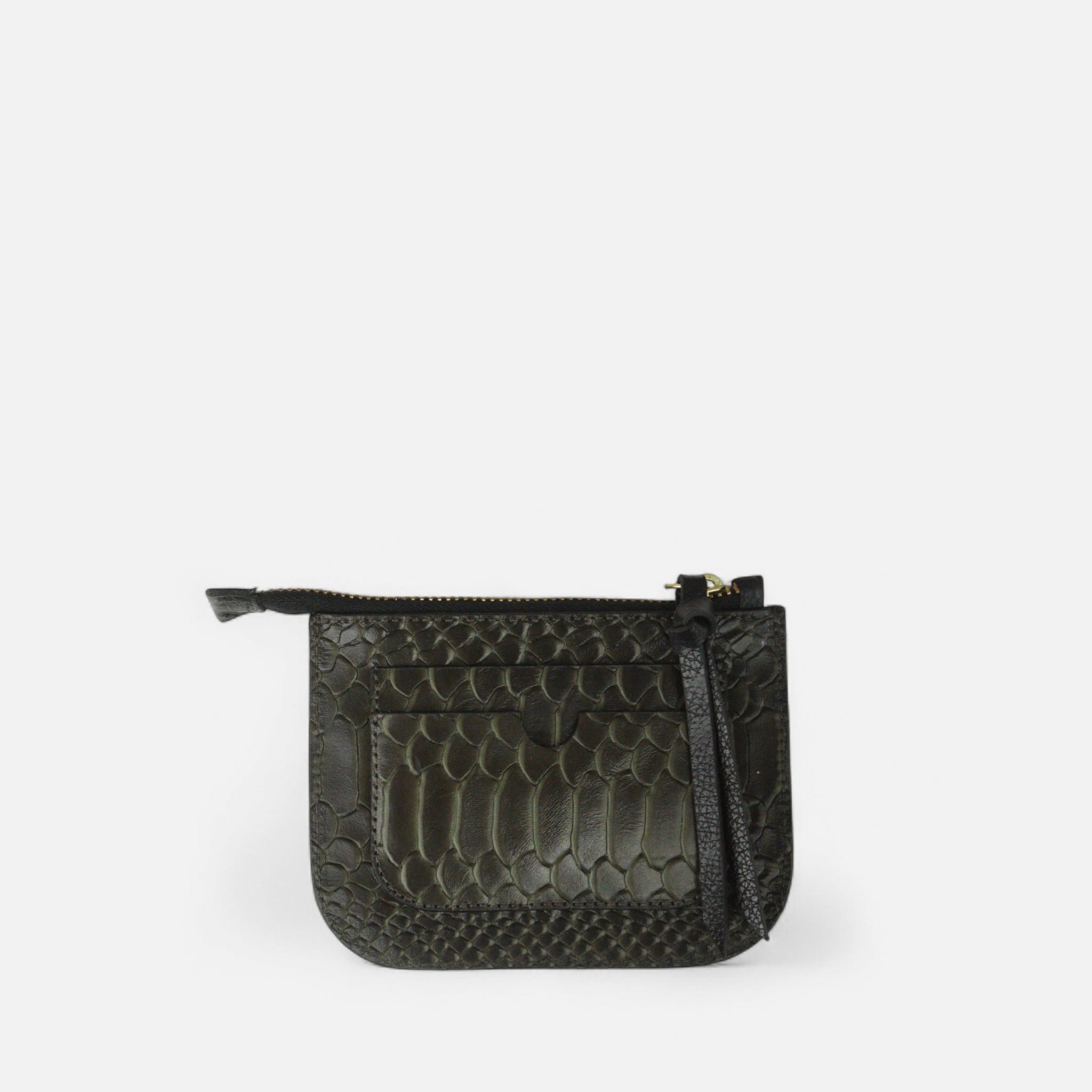 Porta Cartão em Couro Croco Musgo