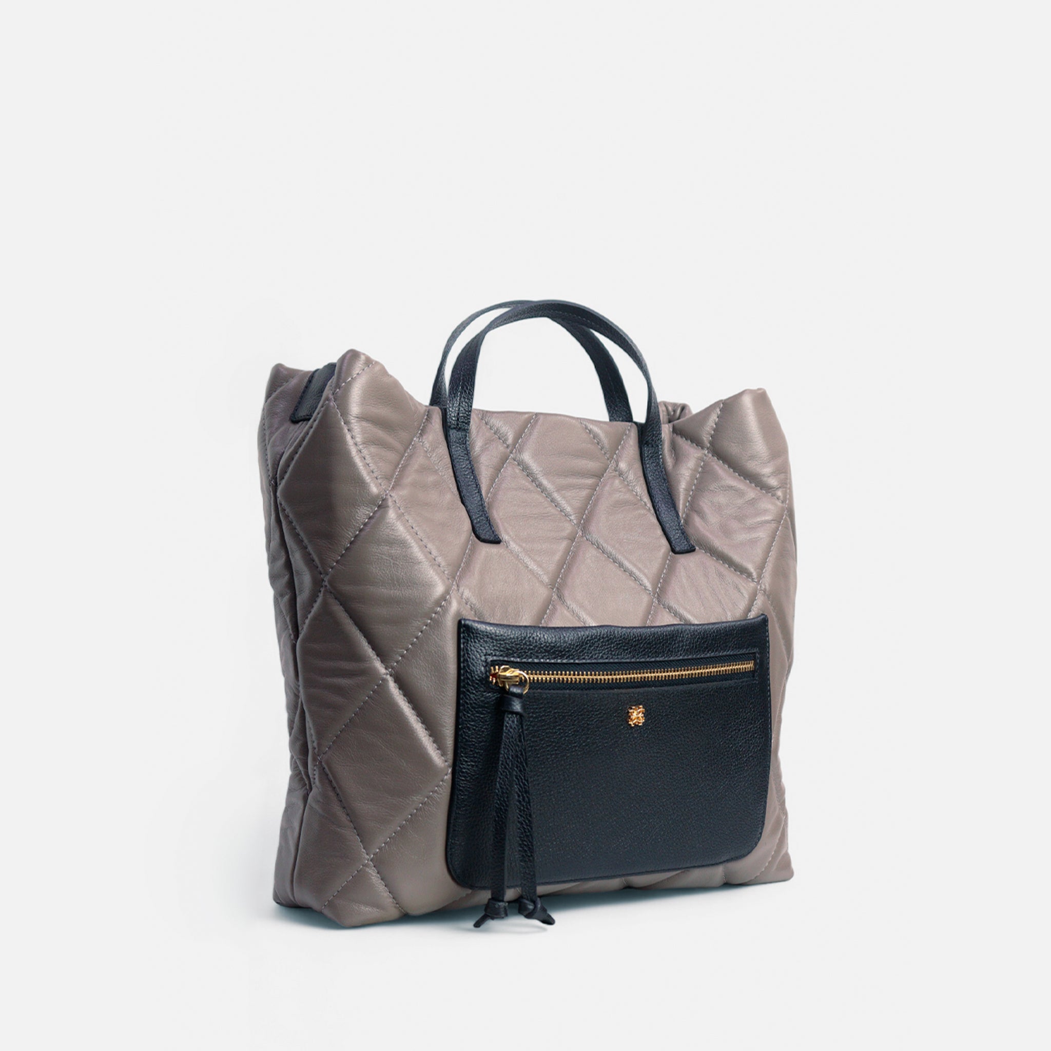 Bolsa Rafa G em Couro Cimento e Preto