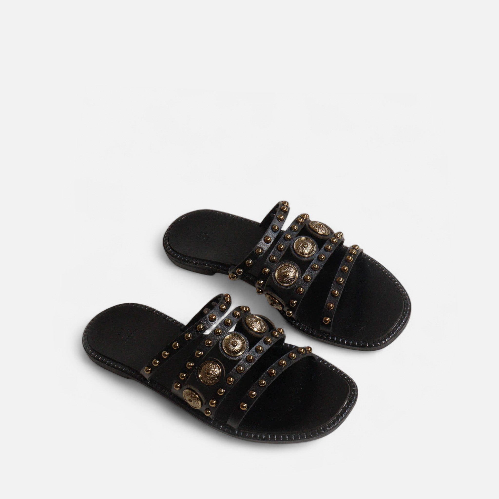 Rasteira com Medalhas em Couro Preto - Balaia