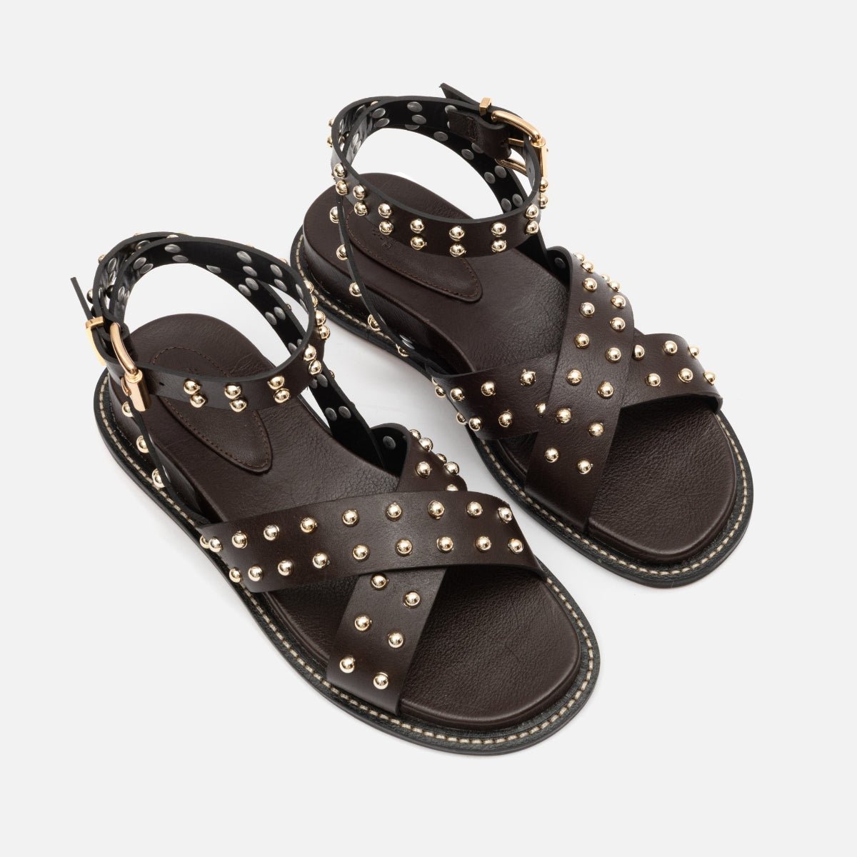 Sandália boho com aplicações café - Balaia