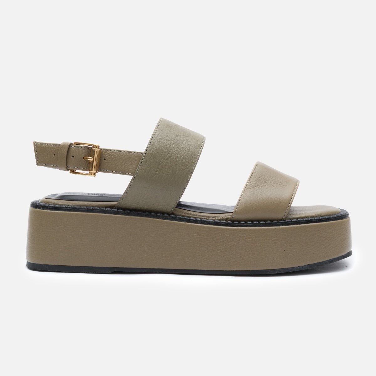Sandália Flatform em Couro Khaki - Balaia
