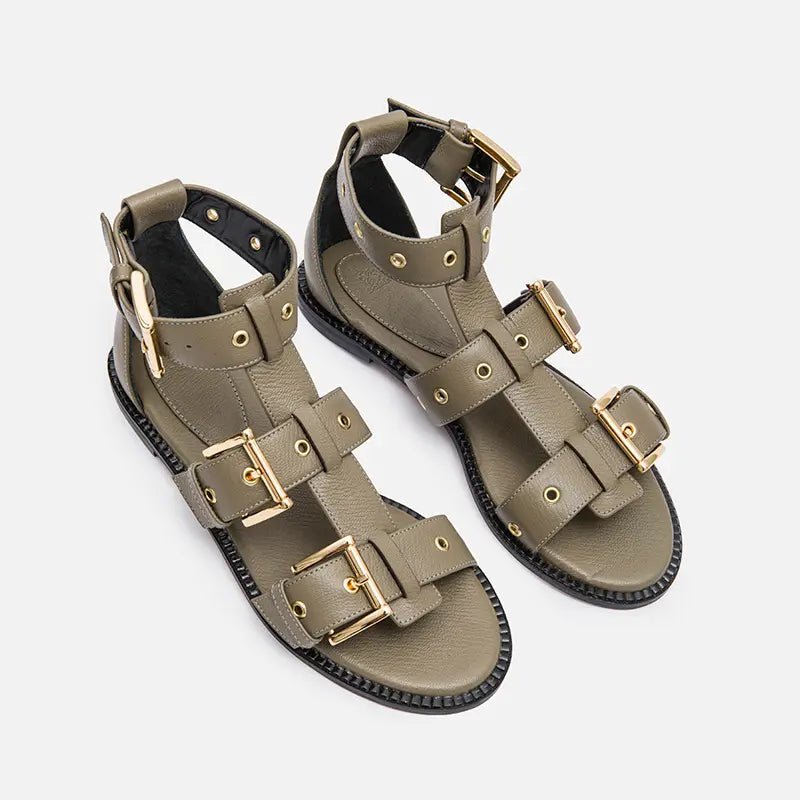 Sandália Gladiadora em Couro Khaki - Balaia