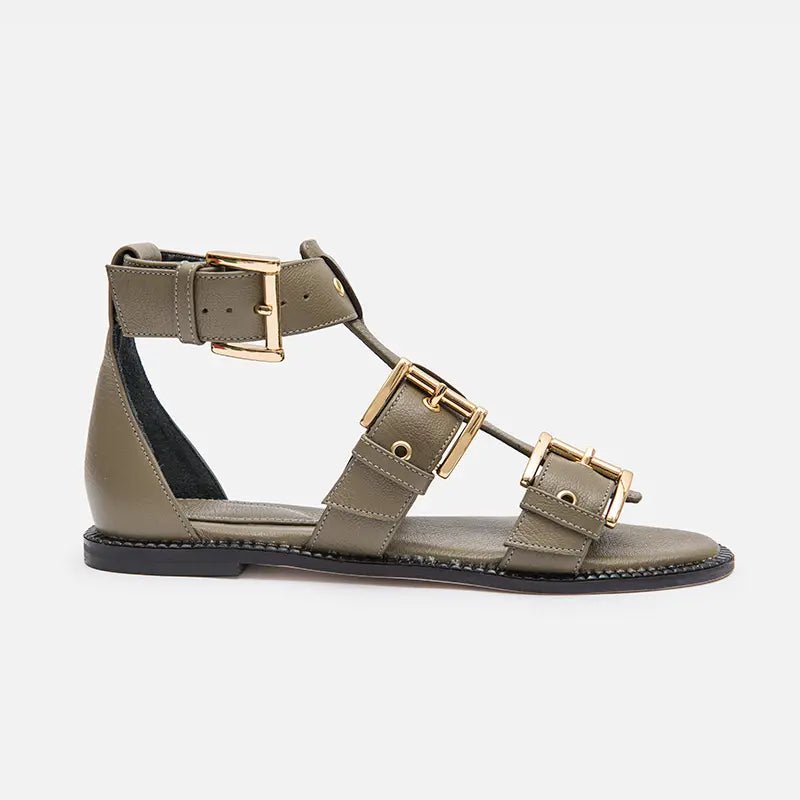 Sandália Gladiadora em Couro Khaki - Balaia