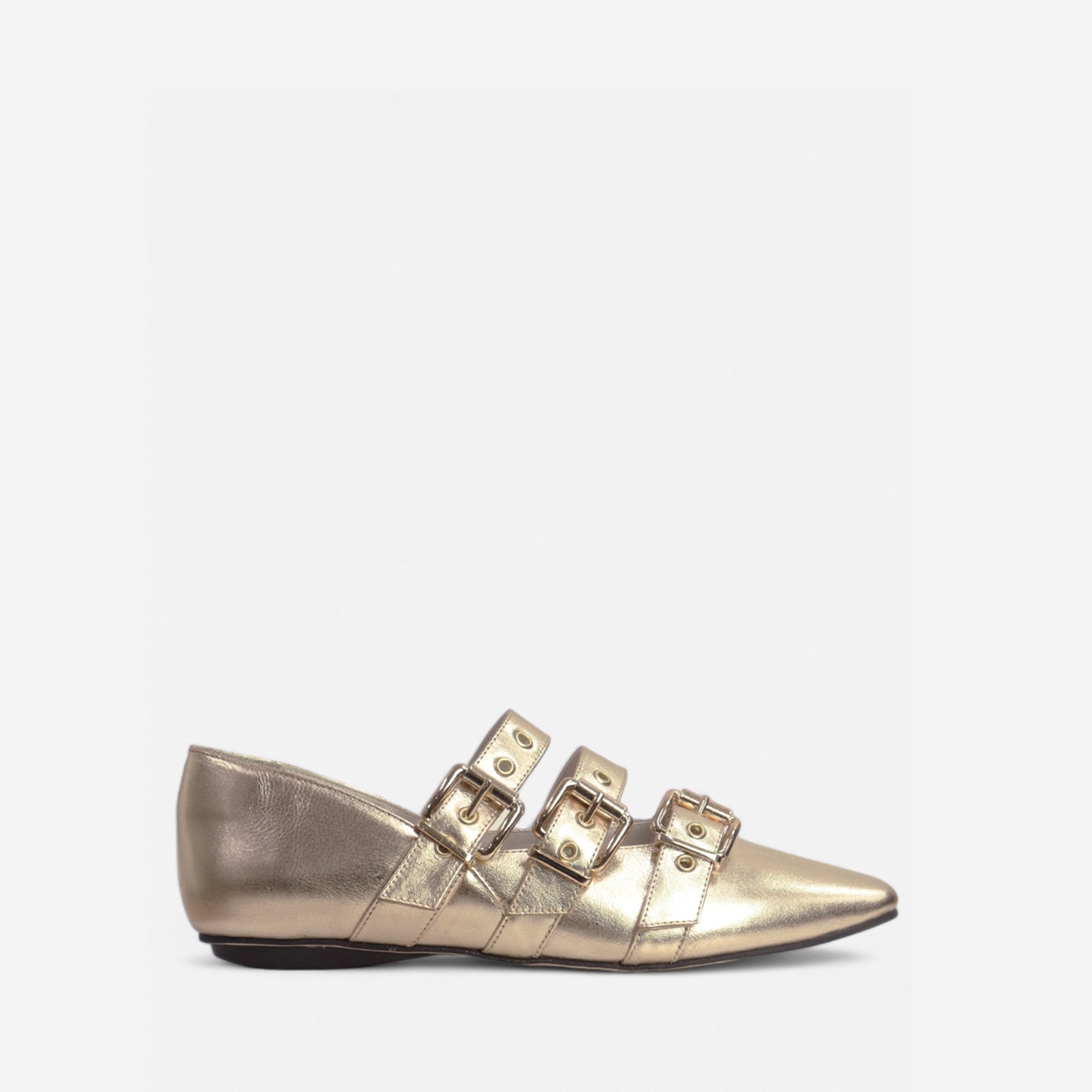 Sapatilha Mary Jane Rocker em Couro Ouro Light - Balaia