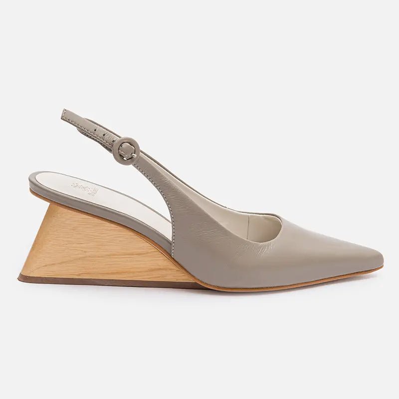 Scarpin Slingback Salto Arquitetônico Couro Cinza - Balaia
