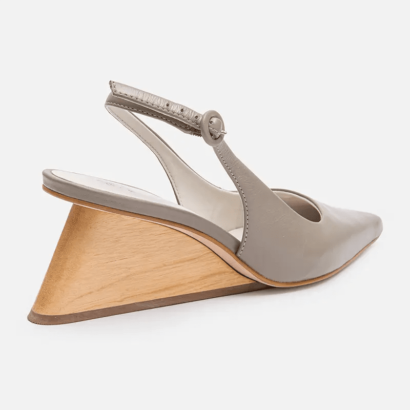 Scarpin Slingback Salto Arquitetônico Couro Cinza - Balaia