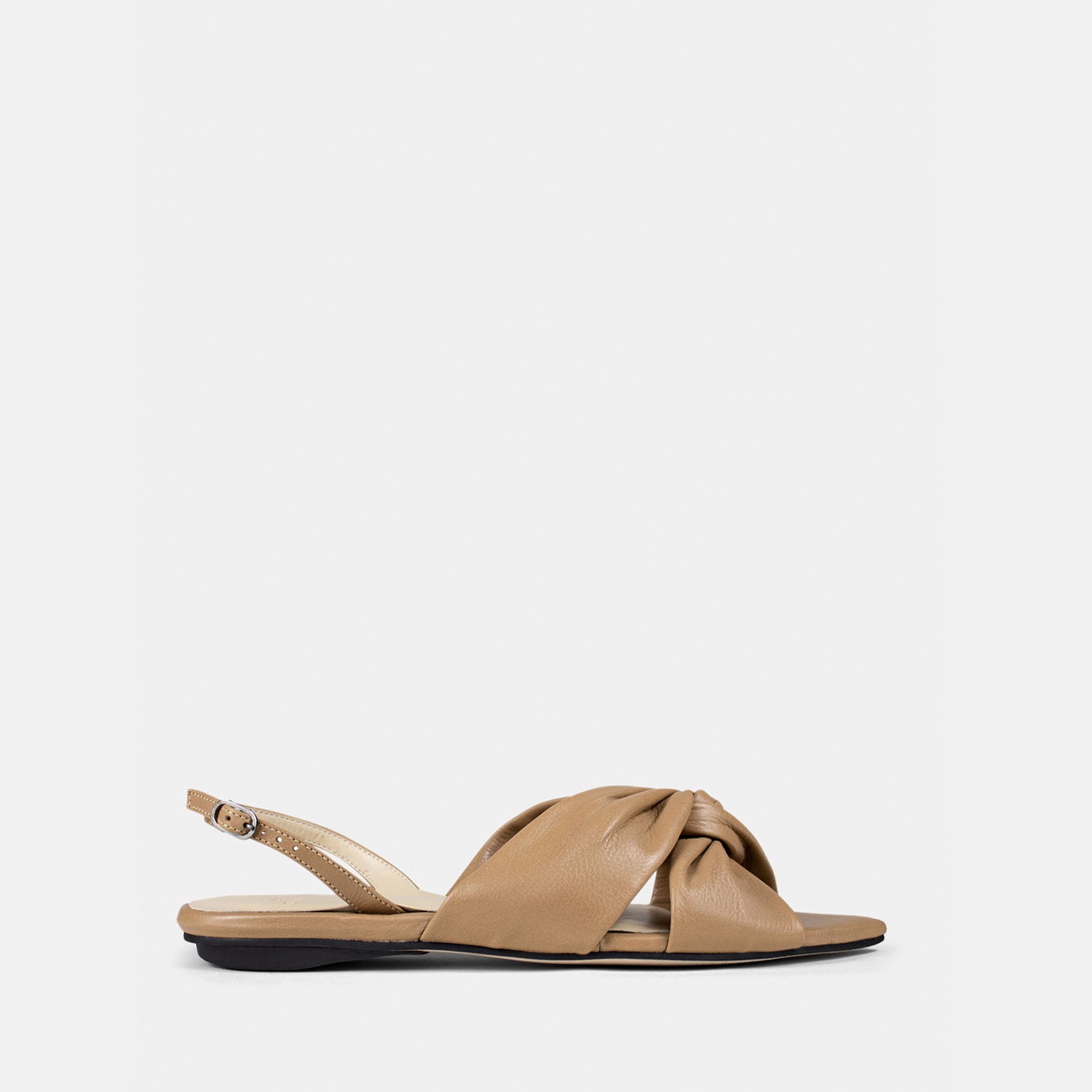 Slingback Tiras Entrelaçadas Pillow em Couro Bege - Balaia