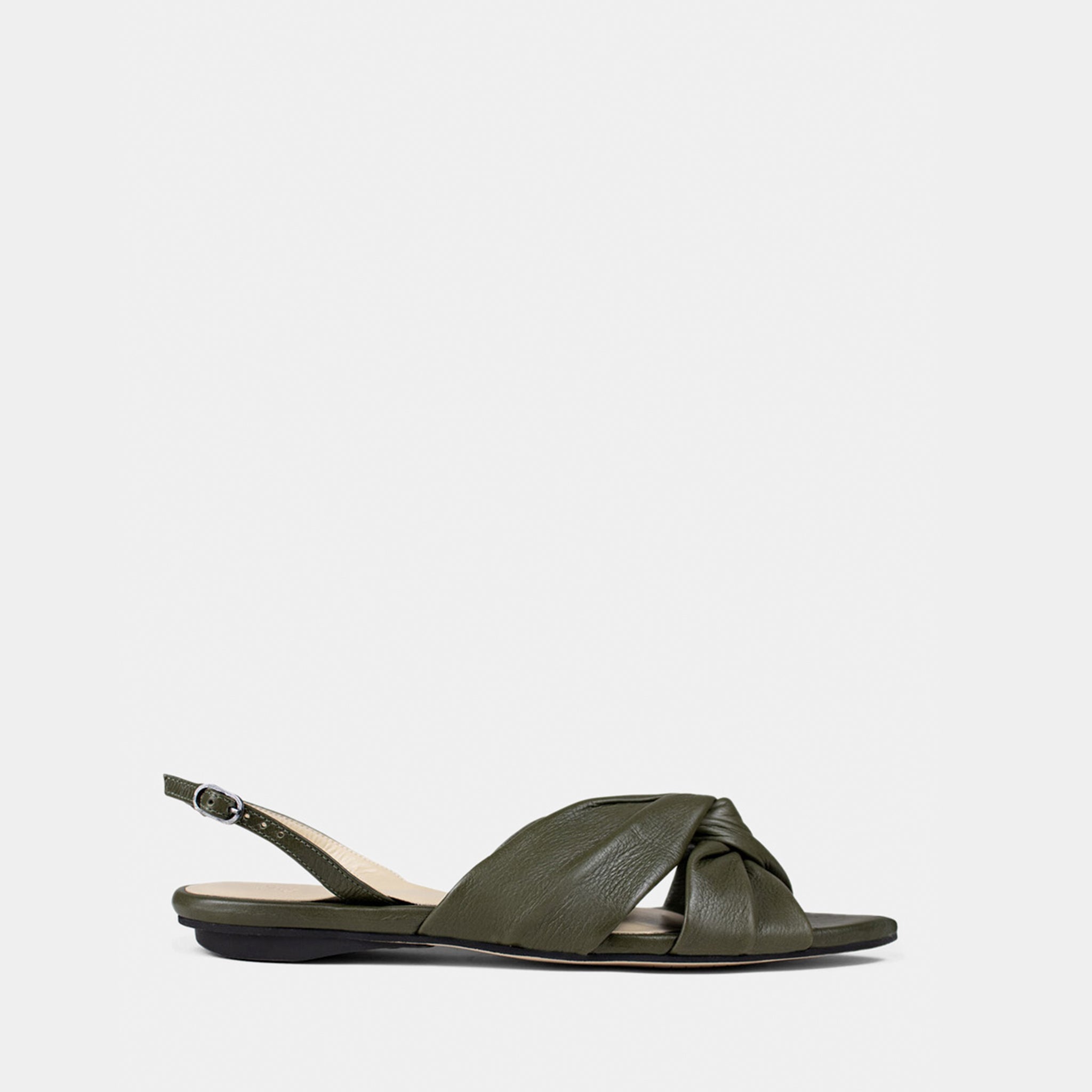 Slingback Tiras Entrelaçadas Pillow em Couro Musgo - Balaia