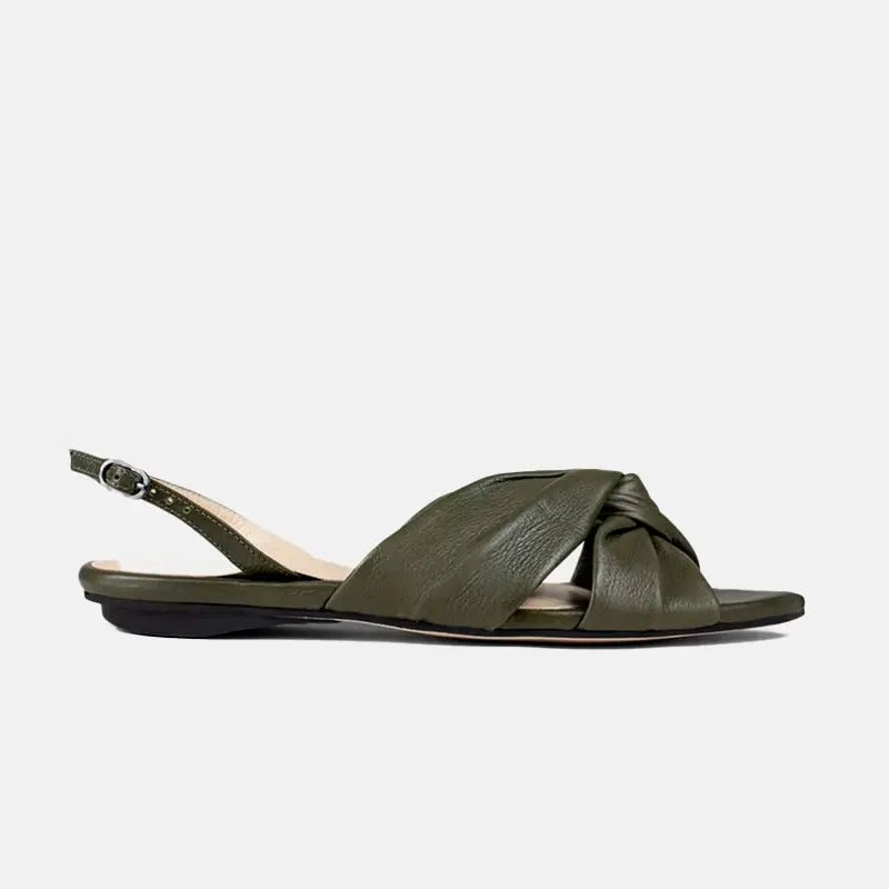 Slingback Tiras Entrelaçadas Pillow em Couro Musgo - Balaia