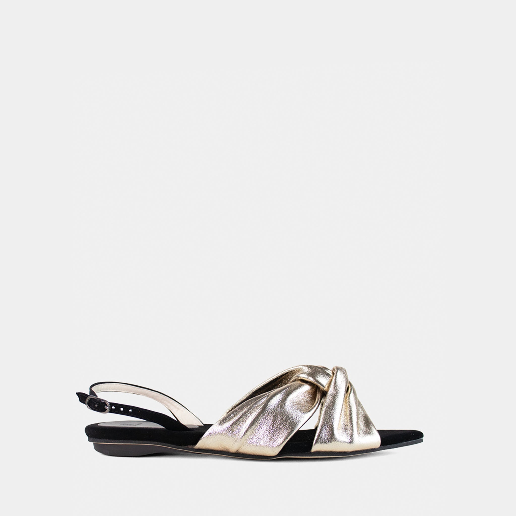 Slingback Tiras Entrelaçadas Pillow em Couro Ouro Light - Balaia