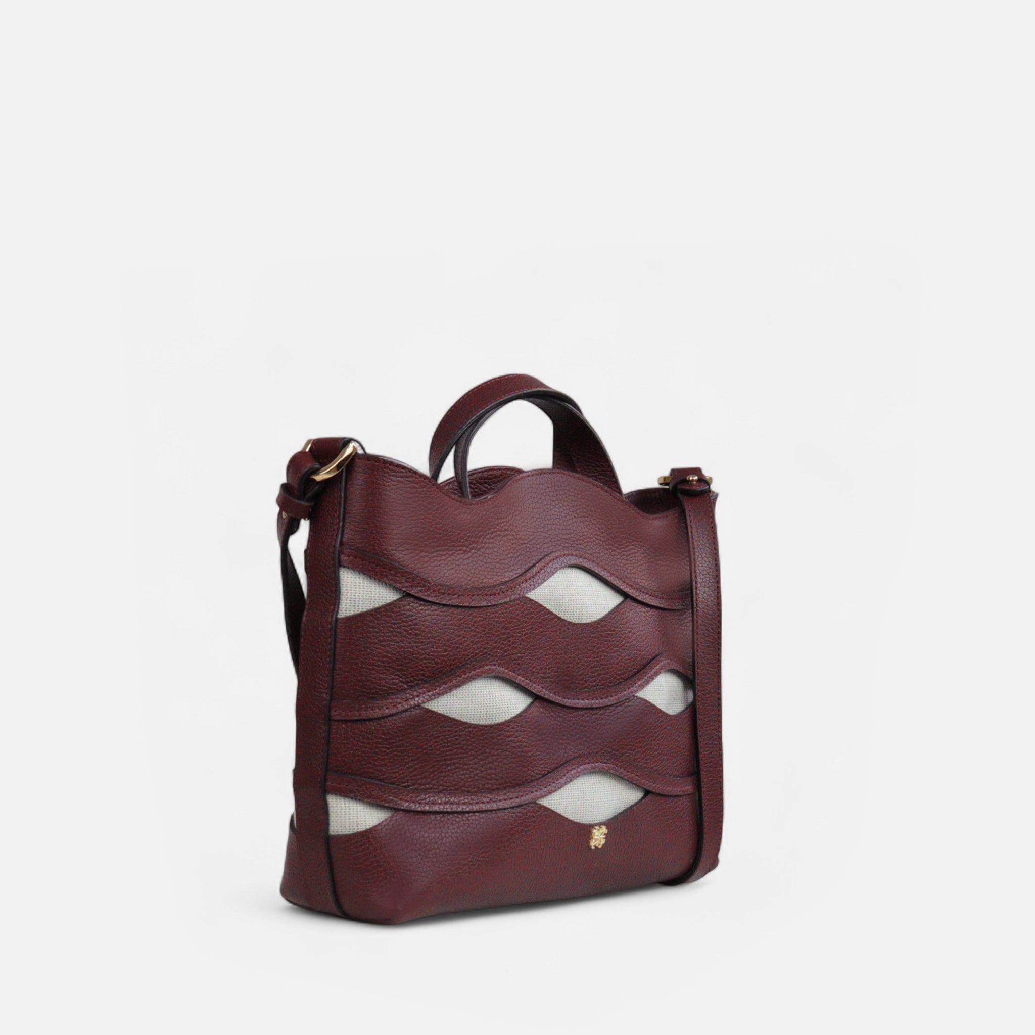 Bolsa Wave em Couro Cabernet
